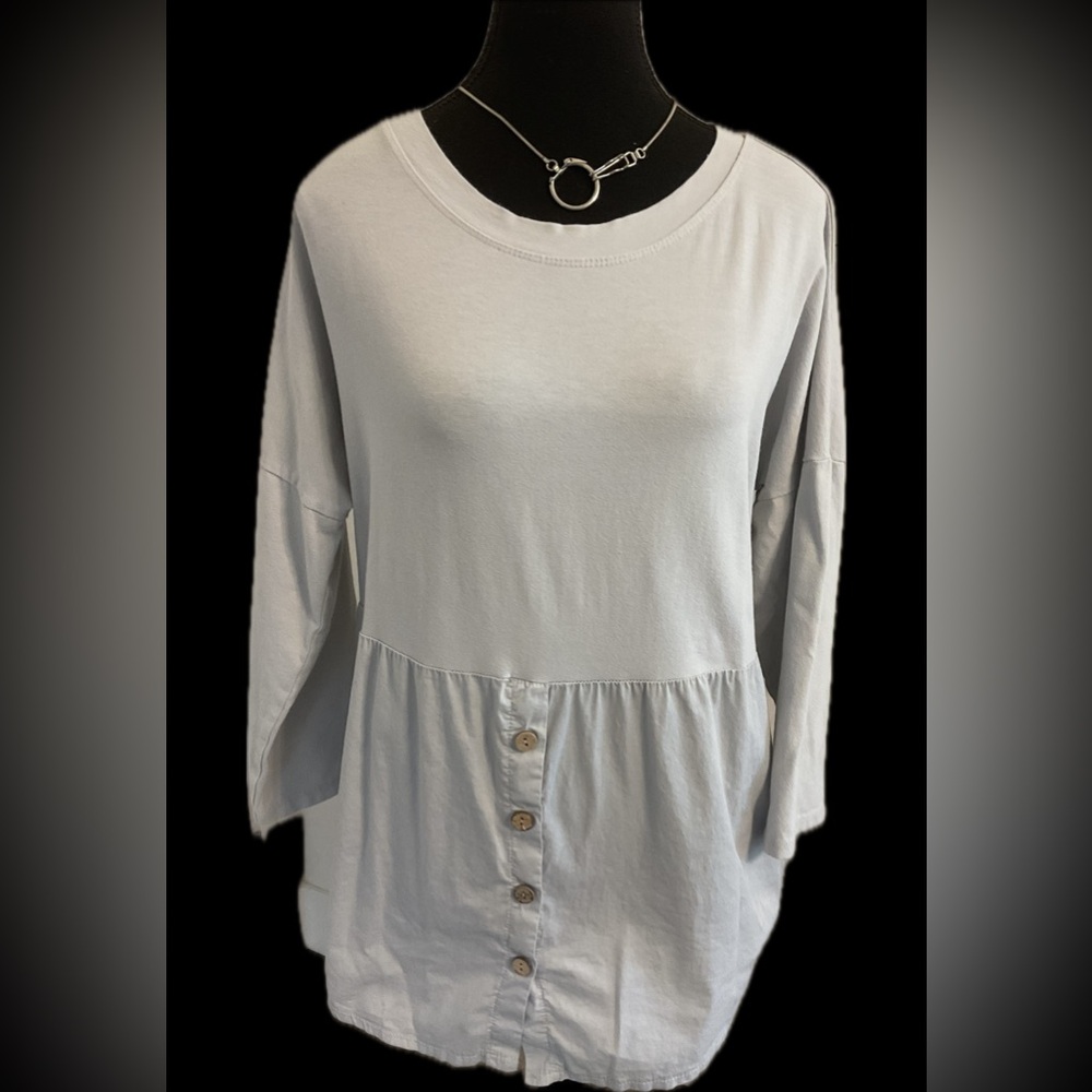 ***Pure Venice*** Cotton  Light Blue Women's Babydoll Top with Button Detail